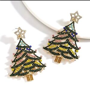 Rhinestone Christmas Tree Earrings NEW
